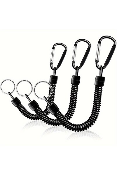 Choice 3pcs black Spring Coil Keychains,Retractable Wrist Strap Safety Rope,8...