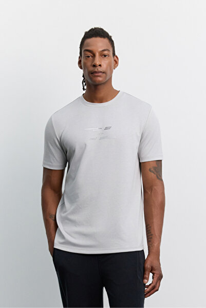 Avva Men's Gray Crew Neck Printed Viscose Blended Easy-Iron Regular Fit T-Shi...