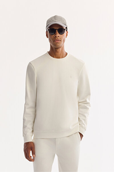Avva Men's Ecru Crew Neck Cotton Bi-Stretch Regular Fit Sweatshirt A52Y1272