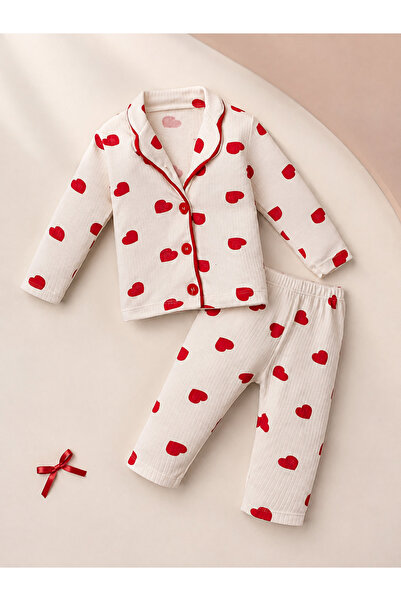 Mai Perla Red Big Heart Patterned Organic Cotton 2-Piece Baby Girl Pajama Set