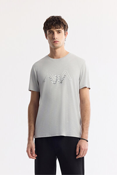 Avva Men's Light Gray Crew Neck Printed Soft Touch Regular Fit T-Shirt A51Y1106