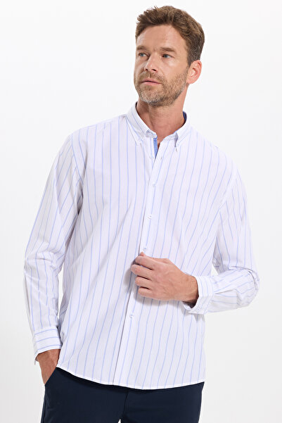 Tudors Men's Regular Fit Comfortable Cut Button Collar Long Sleeve Striped Co...