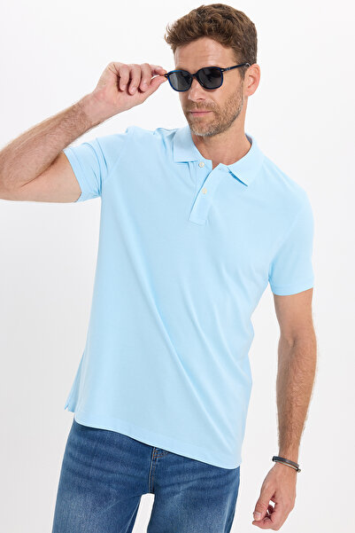 Tudors Men's slim fit premium series 100% cotton soft mercerized blue polo co...