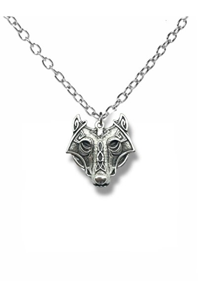 Herşey Nota Fenrir's Fury – Gray Viking Wolf Head Figured Unisex Necklace (60...