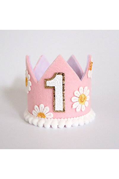 Choice pink 1pc Daisy Pattern Pink Crown Hat 2025 Princess Baby 1st Happy bir...