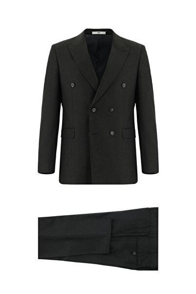 Kiğılı 7 Drop Super Slim Fit Eksra Dar Kesim Desenli Kruvaze Takım Elbise