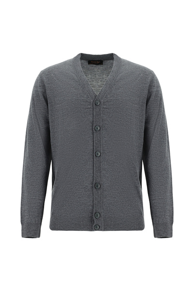 Abdullah Kiğılı V-Neck Buttoned Embroidered Wool Knitwear Cardigan