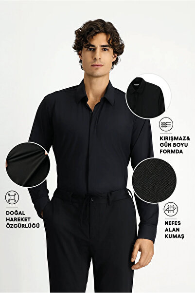 Kiğılı Techno-Line Uzun Kol Slim Fit Dar Kesim Klasik Likralı Gömlek