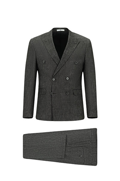 Kiğılı 7 Drop Slim Fit Dar Kesim Keten Karışımlı Sivri Yaka Kruvaze Takım Elbise