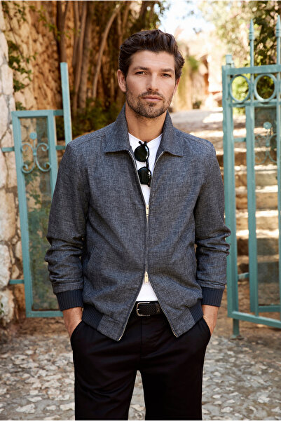 Abdullah Kiğılı Zippered Linen Blend Seasonal Bomber Coat