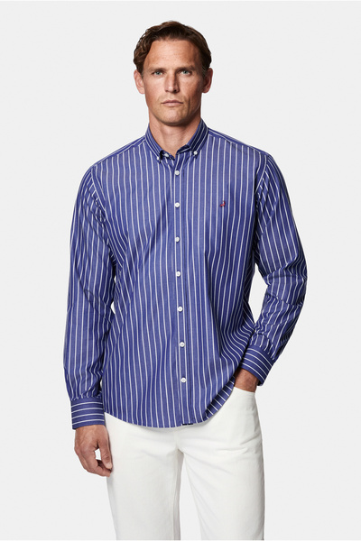 Abdullah Kiğılı Long Sleeve Regular Fit Embroidered 100% Cotton Striped Butto...