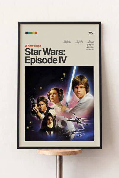 Pena Tablo Star Wars Episode 4 A New Hope Siyah Çerçeveli Retro Film Posteri