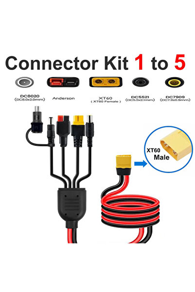 Choice كابل XT60 ذكر 5 في 1 مع محول 4 في 1، متوافق مع DC5521 و7909 و8020 وأند...