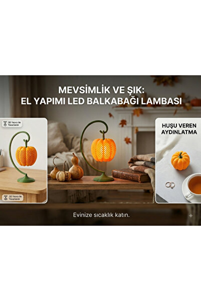 Genel Markalar 3D Tasarım Bal Kabağı Masa Lambası / Dekoratif Obje