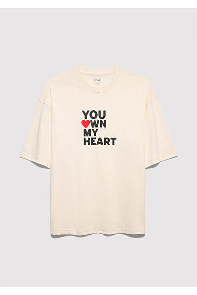 Mavi Μπλουζάκι με στάμπα "You Own My Heart" σε χρώμα εκρού, Oversize / Φαρδιά...