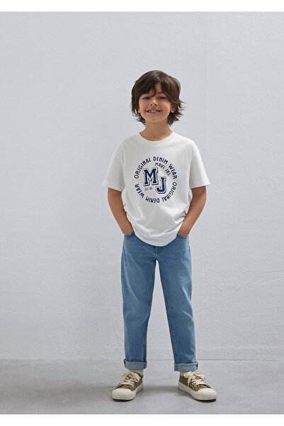 Mavi Mj Logo Printed Ecru T-Shirt Loose Fit / Comfortable Loose Cut 6610395-7...