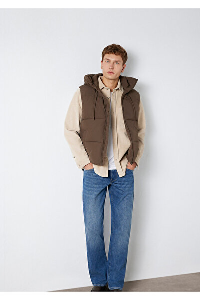 Mavi Braune Pufferweste mit Kapuze und Jeans-Details, reguläre Passform / nor...