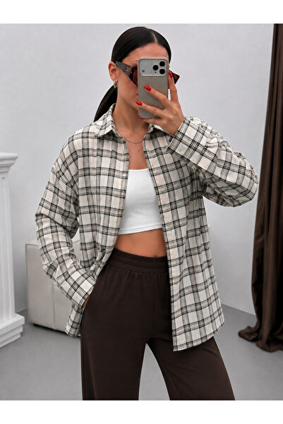 LB Laluna Butik Women's Relaxed Plaid Melton Shirt