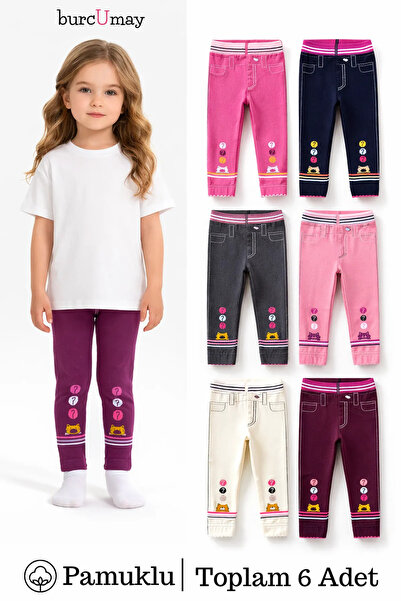 Burcumay 6-Piece Cotton Patterned Girls' and Baby Tights Set
