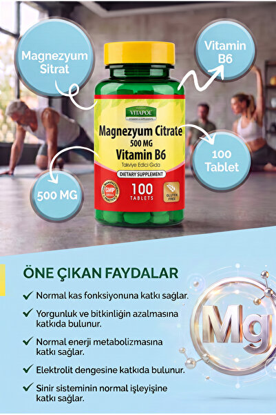 Vitapol Magnezyum Sitrat 500 Mg B6 Magnesium Citrate