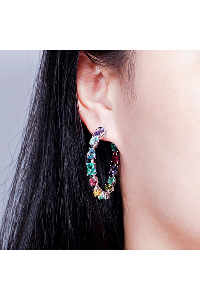 Choice E2787 Huitan Geometric Colorful Cubic Zirconia Big Circle Earrings for...