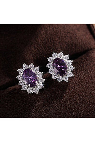 Choice E693 Huitan Full Zircon Stud Earrings for Women Blue/Purple/Red/Pink/B...
