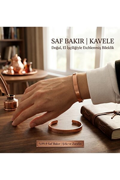 Tagu Gümüş KAVELE %100 Saf Ham İnce Bakır Bileklik