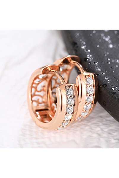 Choice E4197 Huitan Rose Gold Color Hoop Earrings for Women Inlaid Shiny Crys...
