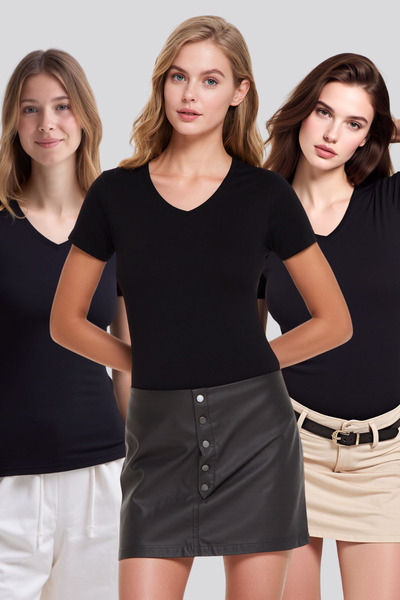 Pearlune Women's 3-Piece V-Neck Short Sleeve Cotton Modal Flexible Undershirt...
