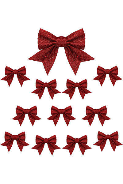 OEM Set de 12 globuri de Crăciun cu sclipici – roșii