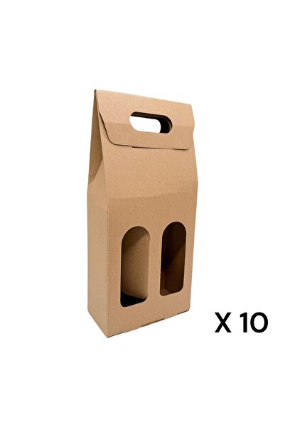 AFO Σετ 10 χάρτινων κουτιών για μπουκάλια με δύο παράθυρα, φυσικού χρώματος