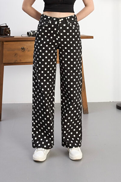 alanora Ženske palazzo pantalone od likre sa visokim strukom i polka dot uzorkom