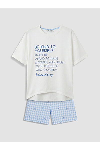 LC Waikiki Crew Neck Slogan Printed Women's Pyjamas Set