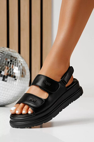 Zaira Γυναικεία μαύρα σανδάλια πλατφόρμας από οικολογικό δέρμα Clover # 25084...