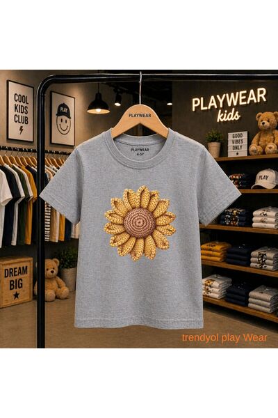 playwear Knitted Moon Flower Printed 100% Children's Unisex T-Shirt 5 6 -7 8-...