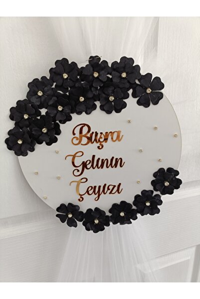 bir parça tasarım Çeyiz kapı süsü siyah çicekli