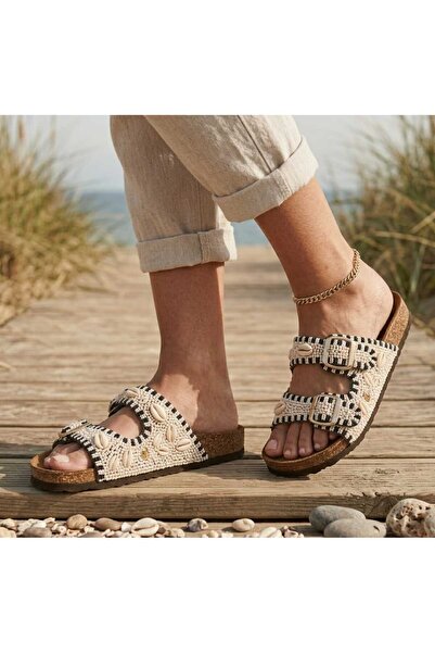 Koray Shoes Deniz Kabuklu Deniz Taşlı Günlük Plaj Havuz Bahçe Yumaşak Tabanlı Kadın Terlik
