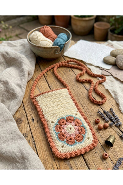 ih ihra Hand Knitted Floral Phone Bag - Motifed Neck Strap Bag
