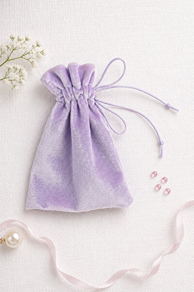 Lilvera Kadife Hediyelik Kese 10x15 cm Lila Floş İpli Takı ve Hediye Kesesi