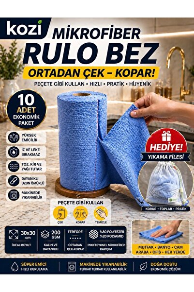 Kozi Rulo mikrofiber bez, 10 lu rulo mikrofiber bez, rulo mikrofiber havlu,
