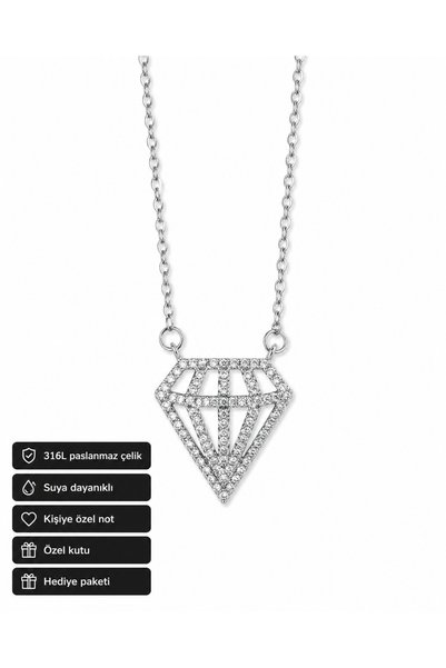 HER ŞEY NOTA www.herseynota.com Diamond-Looking Women's Necklace Stainless St...