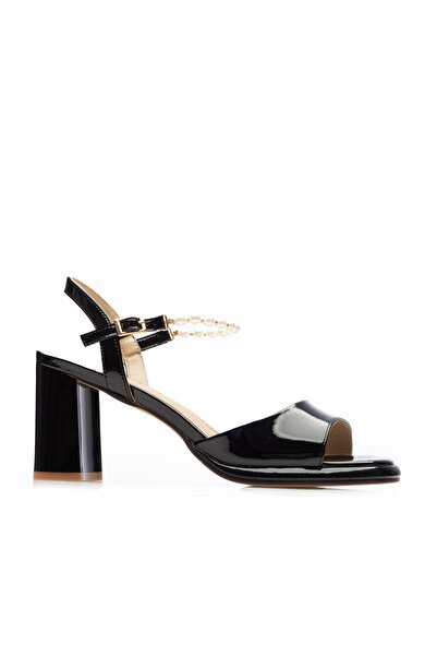 UrbanShoes Sandale elegante damă cu toc din piele naturală - 4001 Negru Lac