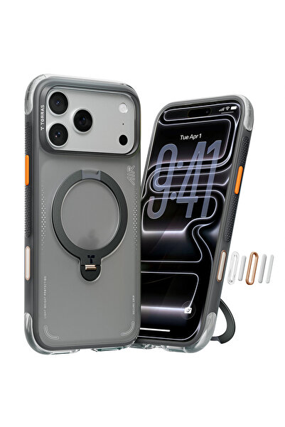 Stef's Cat Θήκη iPhone 17 Pro Max, Γάτα της Στεφ, Σειρά Ostand Spin Air, Μαύρο