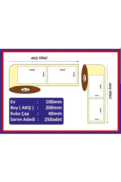 100X200MM TERMAL ETİKET 1 RULO 250 ADET