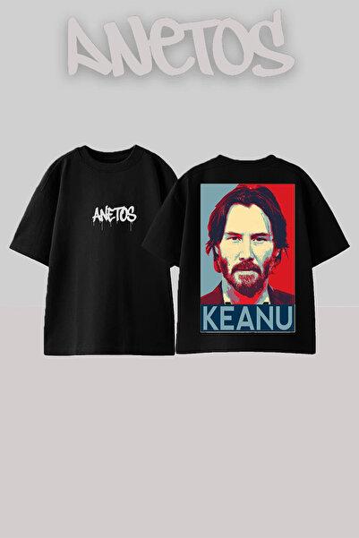 Anetos Μπλουζάκι Keanu Reeves με στάμπα στην πλάτη, βαμβακερό, μαύρο, oversized