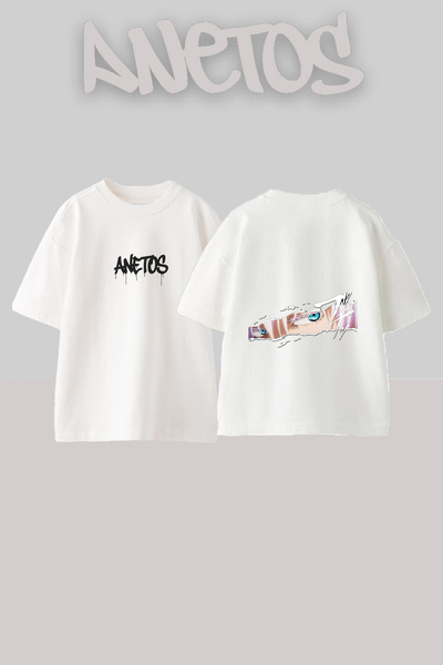 Anetos Μπλουζάκι Gojo Satoru 3 με στάμπα στην πλάτη, βαμβακερό λευκό oversize