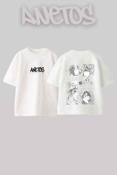 Anetos Μπλουζάκι Jujutsu Kaisen 1 με στάμπα στην πλάτη, βαμβακερό λευκό oversize