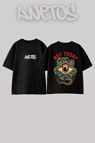 Anetos Μπλουζάκι Eye Snake Design με στάμπα στην πλάτη, βαμβακερό, μαύρο, ove...