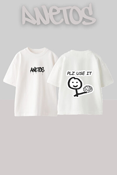 Anetos Μπλουζάκι από βαμβάκι με στάμπα στην πλάτη, λευκό, με σχέδιο Brain Design