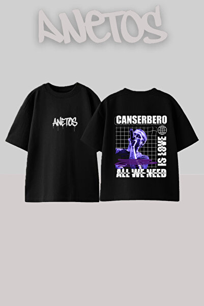 Anetos Μπλουζάκι Canseberro Design με στάμπα στην πλάτη, βαμβακερό, μαύρο, ov...